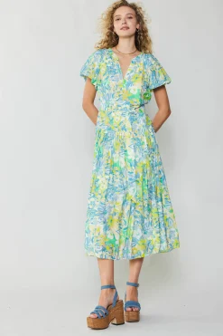 Abstract Floral Printed Midi Dress