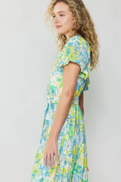 Abstract Floral Printed Midi Dress