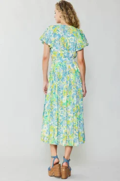 Abstract Floral Printed Midi Dress