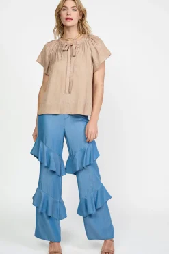 Abstract Jacquard Tieneck Blouse
