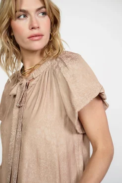 Abstract Jacquard Tieneck Blouse