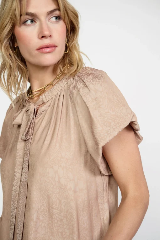 Abstract Jacquard Tieneck Blouse