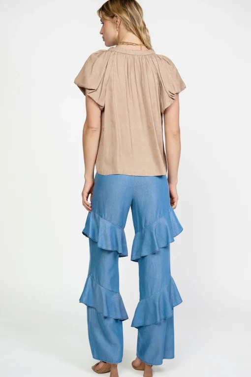 Abstract Jacquard Tieneck Blouse