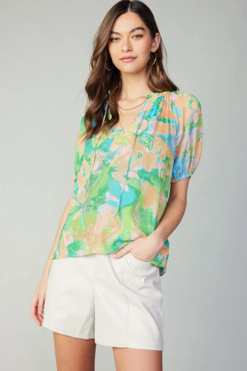 Abstract Split Neck Blouse