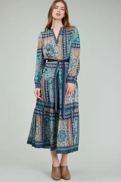 Belted Abstract Midi Dress