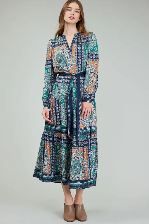 Belted Abstract Midi Dress