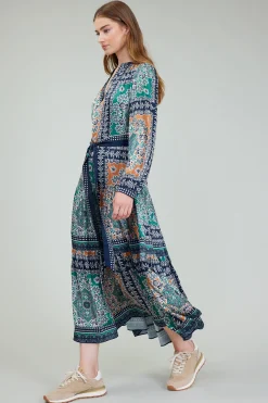 Belted Abstract Midi Dress
