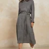 Belted Chambray Midi Skirt