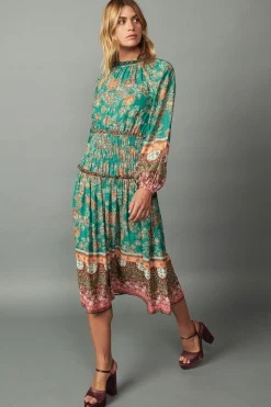Border Multi Print Midi Dress