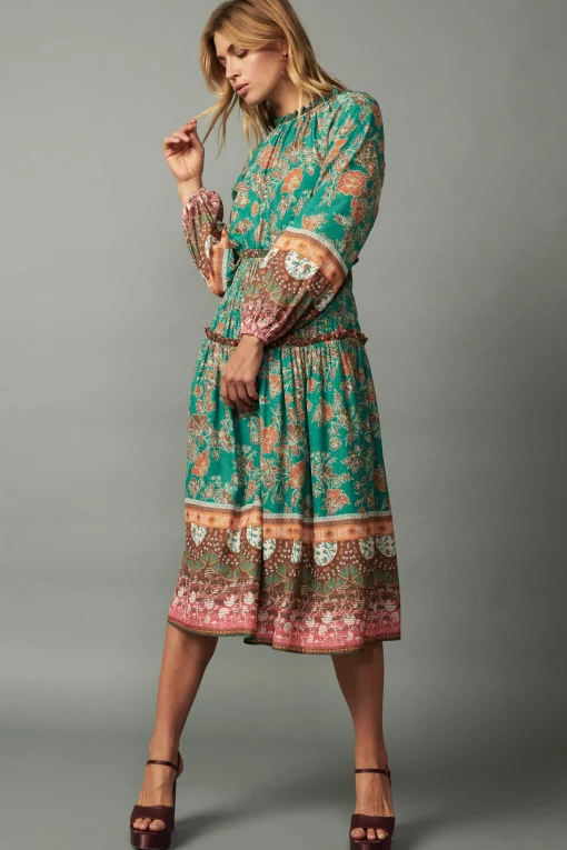 Border Multi Print Midi Dress