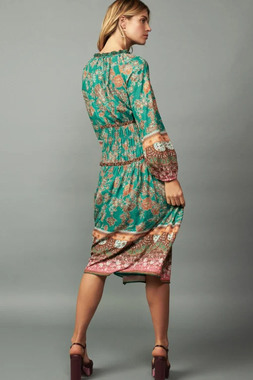 Border Multi Print Midi Dress