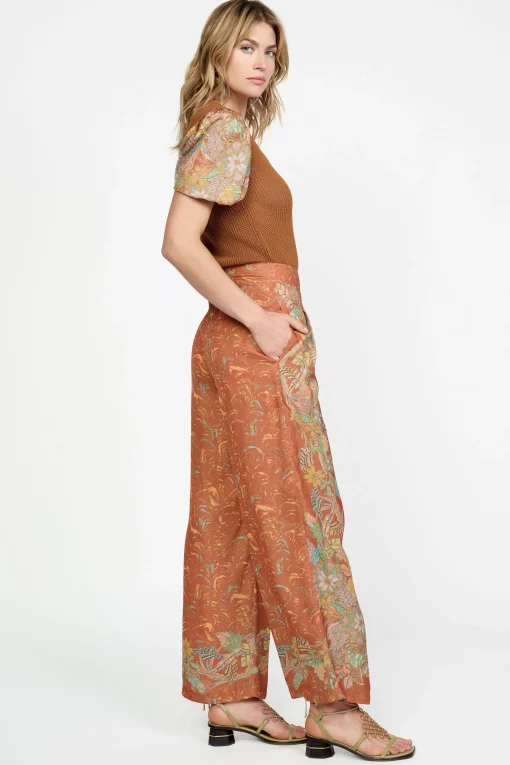 Border Print Retro Floral Pants
