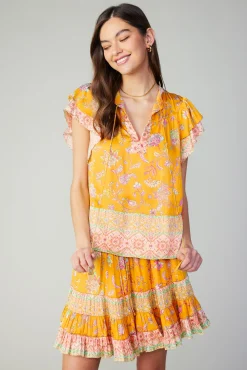 Border Print Tiered Mini Skirt