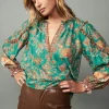 Border Ruffled Floral Blouse