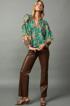 Border Ruffled Floral Blouse