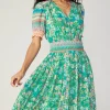 Bordered Floral Print Midi Dress