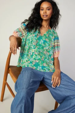 Bordered Floral Print Top