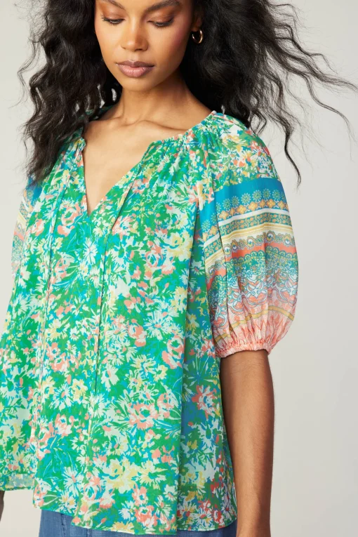 Bordered Floral Print Top