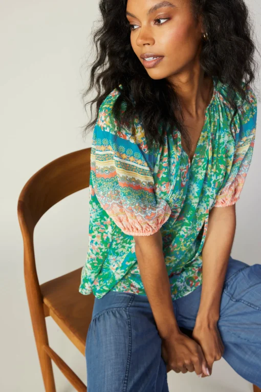 Bordered Floral Print Top