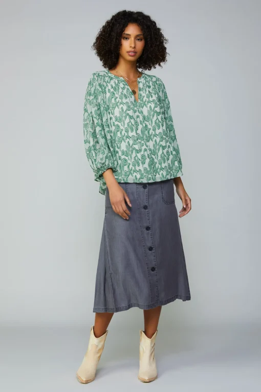 Botanical Jacquard Raglan Blouse