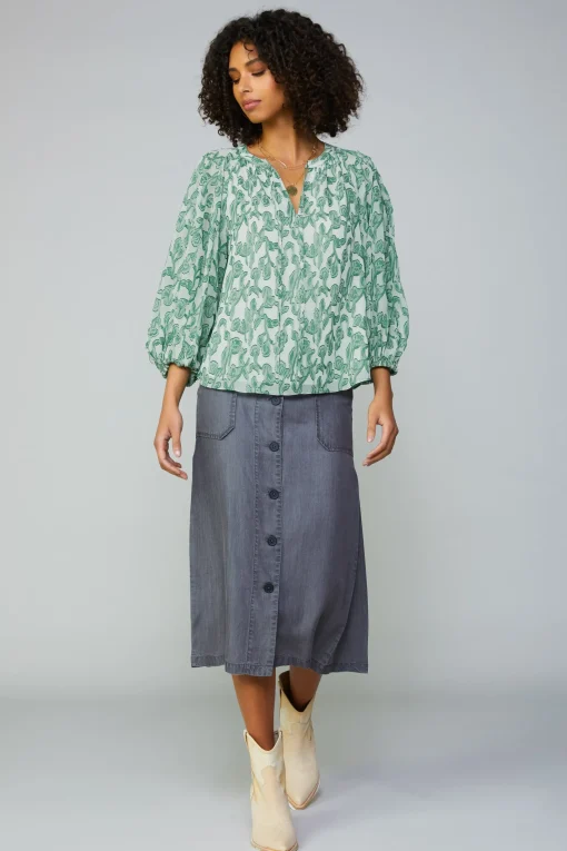 Botanical Jacquard Raglan Blouse