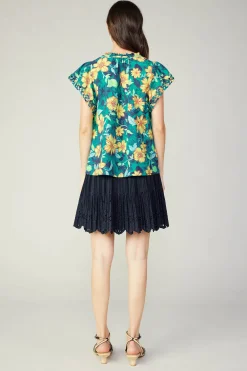 Botanical Print Eyelet Blouse