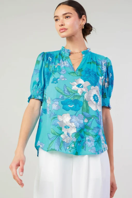 Botanical Smocked Shoulder Blouse