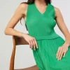 Cari Ribbed Contrast Pleated Dress