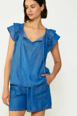 Chambray Back Cutout Top