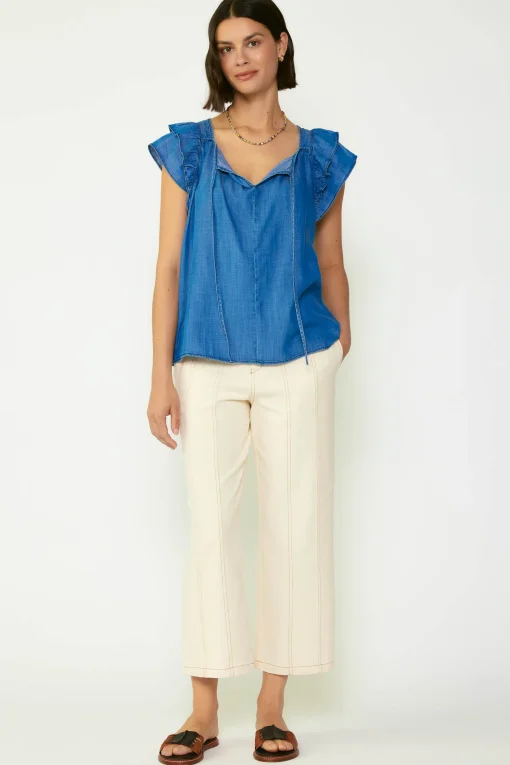 Chambray Back Cutout Top