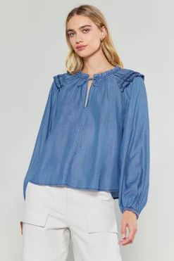Chambray Picot Stitched Blouse