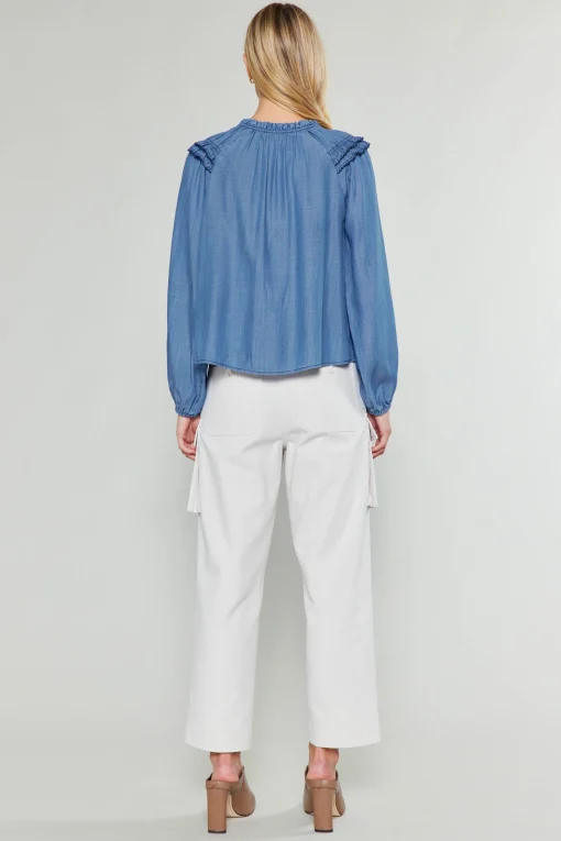 Chambray Picot Stitched Blouse