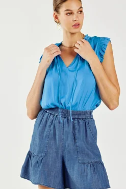 Chambray Tiered Shorts