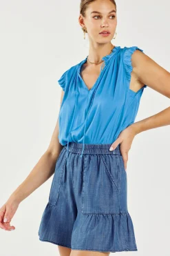 Chambray Tiered Shorts