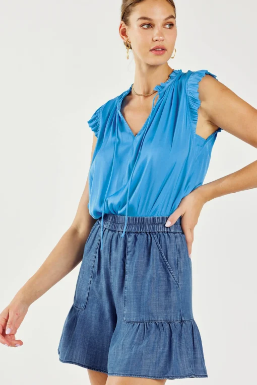 Chambray Tiered Shorts