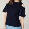 Cold Shoulder Pleated Top