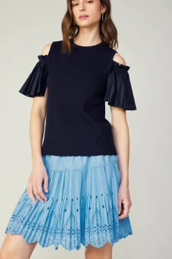 Cold Shoulder Pleated Top