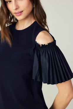Cold Shoulder Pleated Top