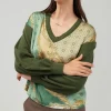 Contrast Print Sweater Top