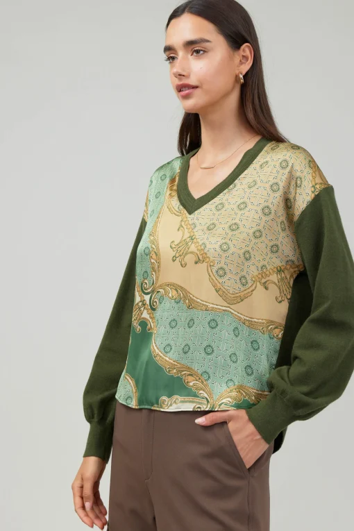 Contrast Print Sweater Top