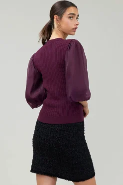 Contrast Sleeve Knit Blouse