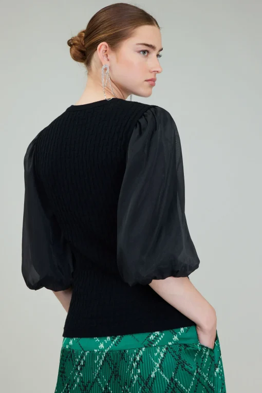 Contrast Sleeve Knit Blouse