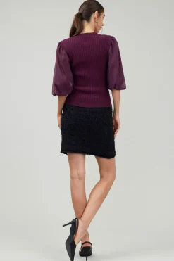 Contrast Sleeve Knit Blouse