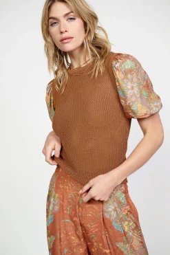Contrast Sleeve Retro Knit Top