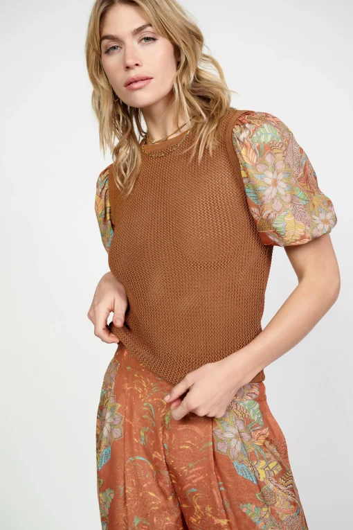 Contrast Sleeve Retro Knit Top