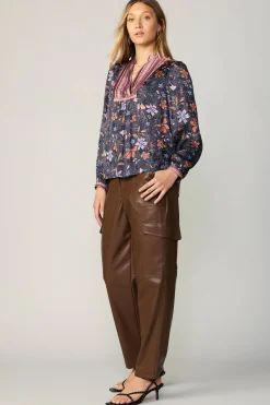 Contrast Stripe Floral Blouse