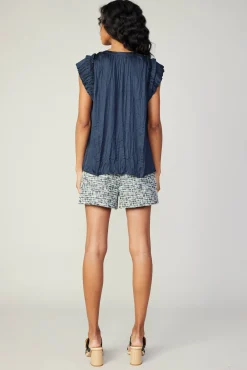 Crinkled Flutter Sleeve Top