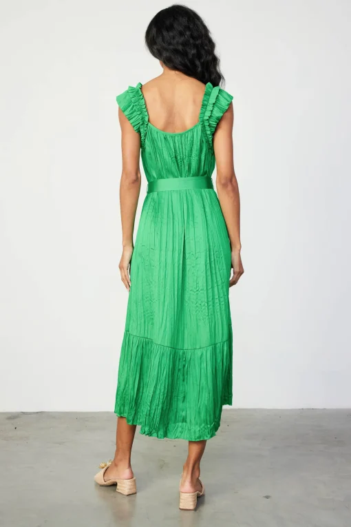 Crinkled Ruffled Shoulder Midi Dress
