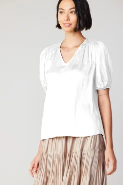 Cuffed Pleated Yoke Top