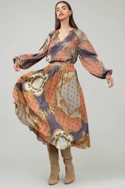 Damask Patterned Midi Skirt